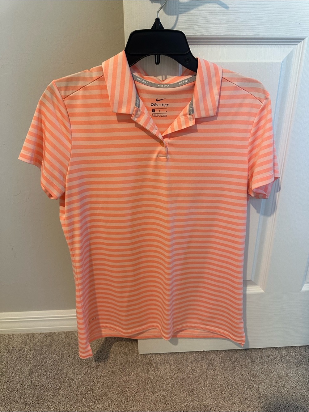 Nike Women's Striped Peach Button-Down Polo